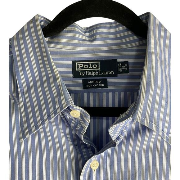 POLO by Ralph Lauren Andrew 100% Cotton Mens Size 18 34/35 Light Blue & White - Picture 3 of 9